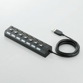 【P5E】エレコム USBHUB 個別スイッチ付 セルフパワー 7ポート 2m ブラック(U2H-TZS720SBK) 目安在庫=△