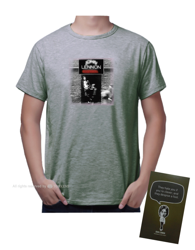 レノン唯一のスタジオ録音オリジナル カバーアルバムである Rock Nroll をモチーフに地のグレーにベストマッチするよう背景の色をアジャストしています カバーアルバム Rock Nroll をモチーフ ジョン レノン ロックンロール T Shirt グレー Tシャツ 夏 男性