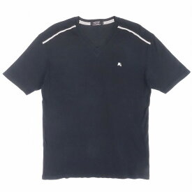 BURBERRY BLACK LABEL バーバリーブラックレーベル ホース刺繍 Tシャツ カットソー 半袖 Vネック トップス 3 L 黒 メンズ 【中古】