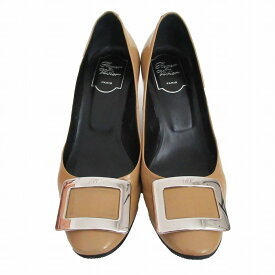 Roger Vivier ロジェ ヴィヴィエ スクエアバックル エナメルパンプス シューズ ベージュ サイズ24cm レディース 【中古】