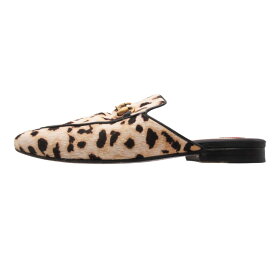 GUCCI グッチ ホースビット ハラコ レオパード柄 ミュール サンダル シューズ 476250 ホワイト 34.5 21.5cm レディース 【中古】