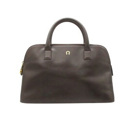 AIGNER アイグナー ハンドバッグ レザー ワンポイントロゴ トートバッグ 2WAYショルダーバッグ ダークブラウン レディース 【中古】