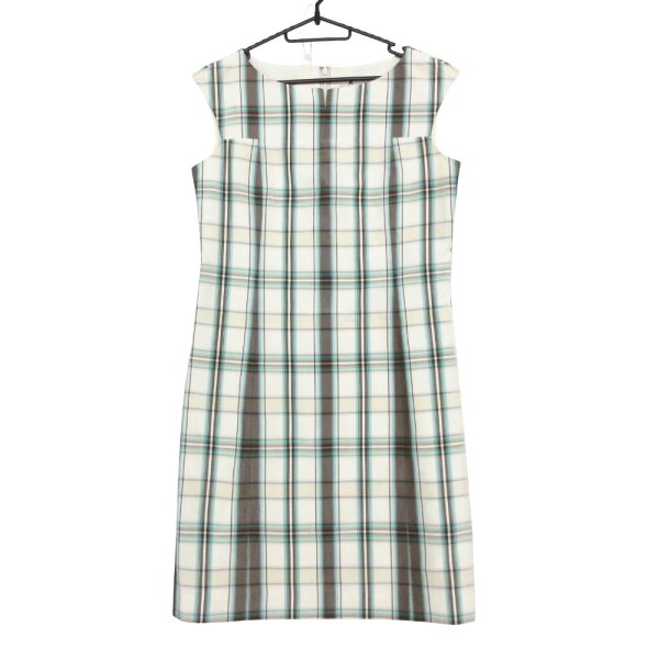 courreges クレージュ ワンピース チェック柄 ボートネック ホワイト×ブルー×ブラウン 9AR【M】 レディース 【中古】