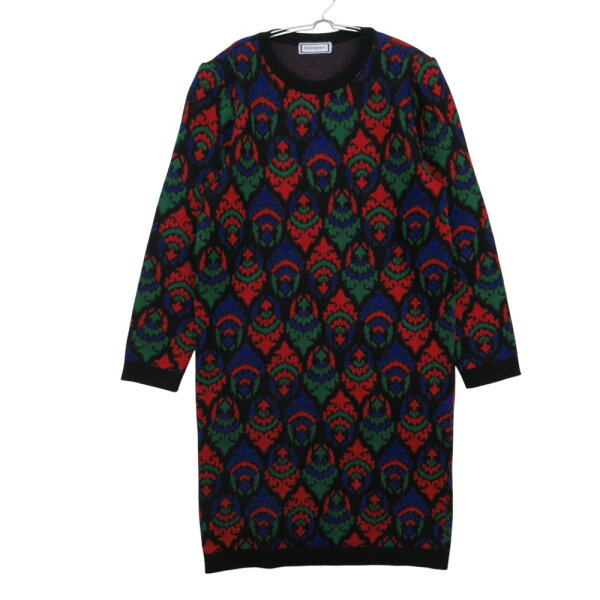 YVES SAINT LAURENT イヴ・サンローラン ワンピース ヴィンテージ 総柄 ニット 長袖 ひざ下丈 マルチカラー M レディース 【中古】