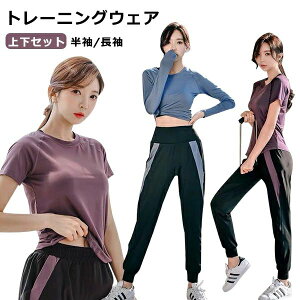 トレーニングウェア レディース 上下セット 半袖/長袖 2点セット スポーツウェア 吸汗速乾 通気 ダイエット ジムウェア セットアップ ランニング ボクシング ヨガ ダンス トレーニング 大き