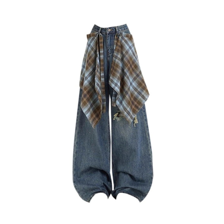 楽天市場】ワイドパンツ デニム レディース ジーンズ チェック柄 