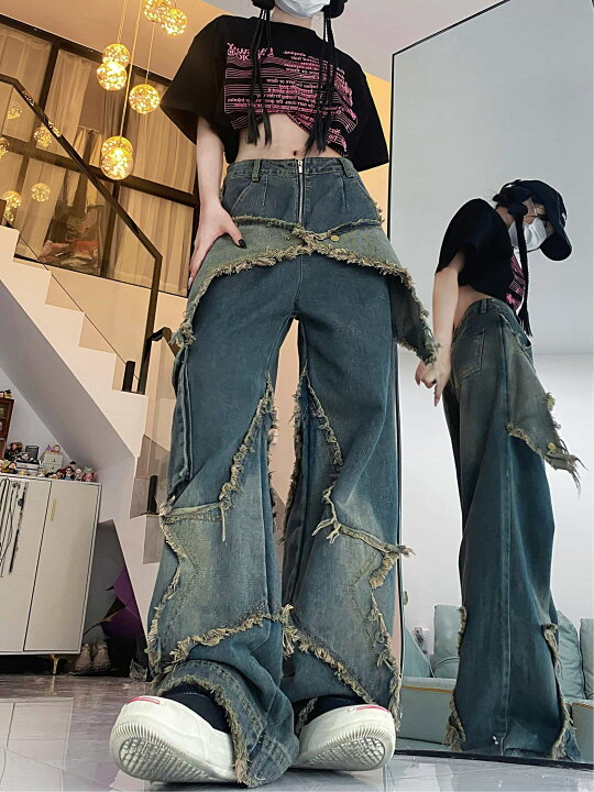 楽天市場】【星柄パッチワーク】 デニム パンツ レディース ジーンズ 