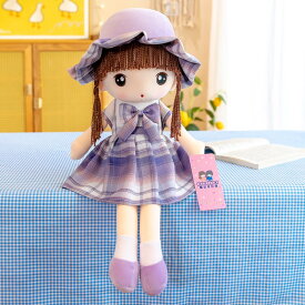 ぬいぐるみ 女の子 人形 子供 キッズ 孫 娘 誕生日プレゼント チェック柄 制服風 帽子付き リボン 癒やし系 ふわふわ 萌え おもちゃ 贈り物 インテリア ギフト