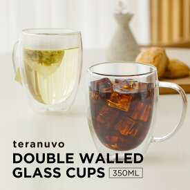 マグカップ 耐熱ガラス ペア カップ セット 2重構造 保温 保冷 防 水滴 おしゃれ コーヒーカップ ティーカップ [ 電子 レンジ 対応 ] Teranuvo DOUBLE WALLED GLASS CUPS 350ML