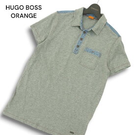 HUGO BOSS ORANGE ヒューゴボス オレンジ 春夏 デニム切替★ 半袖 ポロシャツ Sz.S メンズ 灰 グレー
