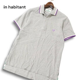 INHABITANT インハビタント 春夏 ロゴ プリント★ 半袖 鹿の子 ポロシャツ Sz.XS メンズ 灰 グレー