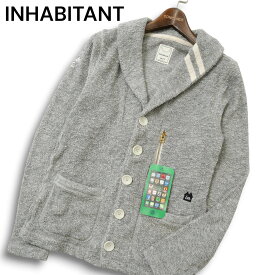 未使用★ INHABITANT インハビタント 通年 ロゴ刺繍 ショールカラー パイル カーディガン Sz.XXS メンズ 灰 グレー