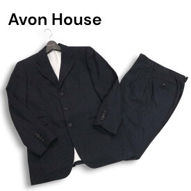 Avon House エーボンハウス 秋冬 総裏★ ストライプ セットアップ スーツ Sz.92A-5　メンズ 黒 ビジネス 日本製