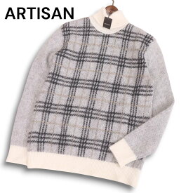 【新品 未使用】 ARTISAN アルチザン 秋冬 モヘヤ&ウール★チェック柄 タートルネック ニット セーター Sz.L　メンズ 日本製