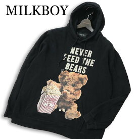 MILKBOY ミルクボーイ 通年★ ビッグシルエット プルオーバー プリント クマ スウェット パーカー Sz.L メンズ 黒