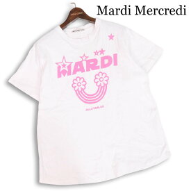 Mardi Mercredi マルディ メクルディ 春夏★ 半袖 ロゴプリント フラワー Tシャツ カットソー Sz.L位 レディース 白