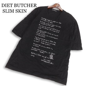 DIET BUTCHER SLIM SKIN ダイエットブッチャー スリムスキン 春夏★ 5分袖 英字プリント Tシャツ 日本製 Sz.3 メンズ 黒
