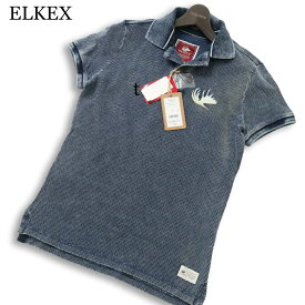 未使用★ ELKEX エルケクス 春夏★ 半袖 鹿の子 ウォッシュ加工 刺繍 ポロシャツ Sz.S メンズ