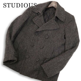STUDIOUS ステュディオス 秋冬 英国 MOON生地★ ウール ツイード ショート Pコート 日本製 Sz.M メンズ 灰