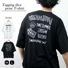 Tシャツ メンズ 半袖 ビッグシルエット ルーズ バックプリントアメカジ スケーター 韓国ストリート 大きいサイズ 夏服 白 黒 海 フェス 旅行 速乾 涼しい ダイス