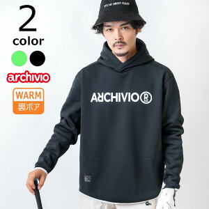 【送料無料】archvio ゴルフウェア メンズ アルチビオ 長袖 パーカー 防寒 保温 裏ボア 軽量 ストレッチ ネオンカラー ロゴ プリント 肉厚 ゆったりスウェット フリース トレーナー シンプル