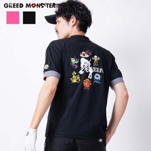 【送料無料】メンズ ゴルフウェア カットソー ポロシャツ モックネック ハーフZIP 半袖 バックプリント ブランド キャラクター ストレッチ 伸縮性 人気 20代 30代 40代 50代 黒 ピンク 春 夏 秋