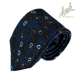 No. BL343MEROLA （ メローラ ）イタリア製 ネクタイ BLUE LABEL ウール100% 秋冬におすすめ ペイズリー柄 ネイビー 全長148cm