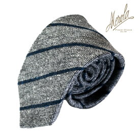 No. BL350MEROLA （ メローラ ） イタリア製 ネクタイ BLUE LABEL ウール100% 秋冬におすすめ グレー × ネイビー レジメンタル 全長148cm