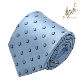 MEROLA（ メローラ ) イタリア製 ネクタイ 50 オンス - MEROLA SERIES - シルク素材スカイ ブルー × スクエア 全長約 149 cm 大剣約 9 cmメンズ ギフト オールシーズン インポート オシャレ エレガントNo. NO-809-CA