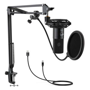 �y���������zFIFINE USB�}�C�N�Z�b�g �R���f���T�[�}�C�N �Q�[�~���O�}�C�N �P��w���� �A�[���X�^���h�t���i�O�r�X�^���h�Ȃ��j �|�b�v