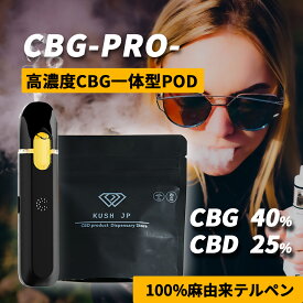 【開けてすぐ吸える】高濃度 CBG リキッド 使い捨て 【一体型POD】 KUSH JP CBG PRO 1.0ml ベイプ 結晶化しない カンナビノイド 65% 本物志向 麻テルペン パイナップルエクスプレス ( CBG 40% 400mg CBD ) 合法 日本製 vape 電子タバコ THCフリー 【新基準対応】