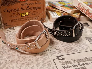 COLIMBO : JEWEL STUDDED LEATHER BELT �g CAT�fS EYE PATTERN �g [ZA-0704] / �R�����{ �W���G�� �X�^�b�Y ���U�[�x���g
