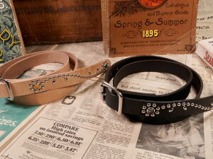 COLIMBO : JEWEL STUDDED LEATHER BELT �g FLOWER PATTERN �g [ZA-0705] / �R�����{ �W���G�� �X�^�b�Y ���U�[�x���g