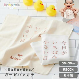 ＼記念写真が撮れる／ 日本製 ガーゼハンカチ 『今日がいちばん小さい日』 デザイン 30×30cm オーガニックコットン 綿100%【公式店】月齢フォト ファーストバスデー ガーゼ お試し 沐浴 メモリアル 記念 プレゼント 赤ちゃん ベビー プチギフト Babytab ベビタブ 送料無料