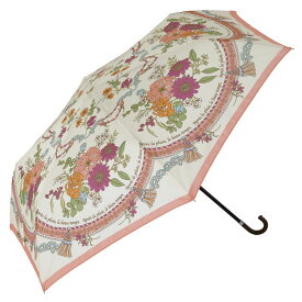 ビコーズ スカーフプリント ミニアイボリー ホワイト 白色系 フラワー 花柄 傘 レディース 折傘 折りたたみ傘 雨傘 日傘 UVカット 遮光 晴雨兼用 手開きタイプ
