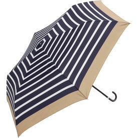 ビコーズ リムカラーボーダー ミニ ネイビー 紺色 ボーダー柄 傘 メンズ レディース 折傘 折りたたみ傘 雨傘 日傘 UVカット 遮光 晴雨兼用 手開きタイプ