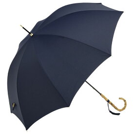 ビコーズ プレーンカラー ネイビー 紺色 バンブー 竹 持ち手 傘 レディース 長傘 雨傘 日傘 UVカット 遮光 晴雨兼用 大きい 丈夫 手開きタイプ