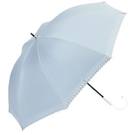 ビコーズ PUジオメトリックバイカラー サックス 青 ブルー系 傘 レディース 長傘 雨傘 日傘 UVカット 遮光 晴雨兼用 大きい 丈夫 手開きタイプ