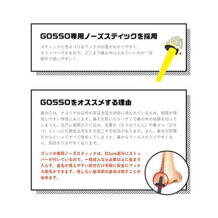 楽天市場】ゴッソ GOSSO 鼻毛 ワックス 鼻毛脱毛キット 10回分 ブラジリアンワックス メンズ レディース 脱毛 セット 脱毛ワックス ブラジリアン スティック 付き : 美容コスメ雑貨 CONNECT 楽天市場】ゴッソ GOSSO 鼻毛 ワックス 鼻毛脱毛キット 10回分 ブラジリアンワックス メンズ レディース 脱毛 セット 脱毛ワックス ブラジリアン スティック 付き : 美容コスメ雑貨 CONNECT