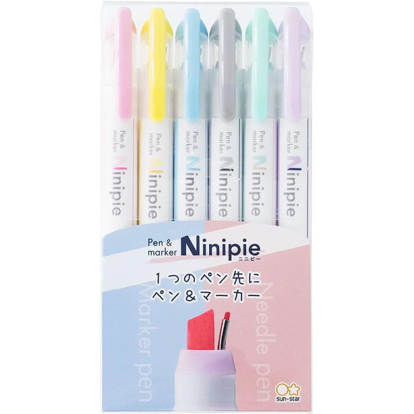サンスター文具 Ninipie ニニピー 6本セット ニードルペン 水性マーカー セット 文具 ステーショナリー