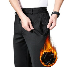 裏起毛 ストレッチ ストレートパンツ メンズ 秋冬用 防寒 防風 ゴルフウェア ウエストゴム仕様 ゆったり 厚手 保温 裾上げ対応 ゴルフ 通学 アウトドア ボトムス