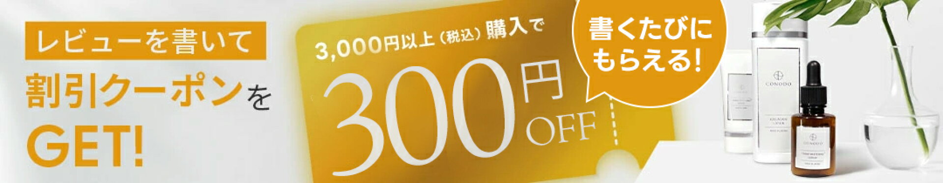 レビューを書いて割引クーポンをGet!3,000円以上購入で100円OFF ※おひとり様１回まで