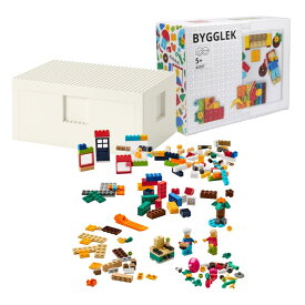 【セット販売】BYGGLEK ビッグレク レゴ®ブロック201ピースセット＆レゴ®ボックス ふた付き, ホワイト, 26x18x12 cm