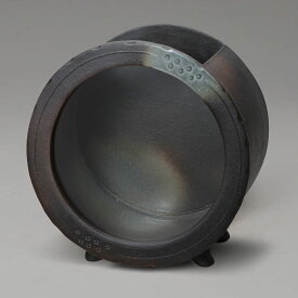 [代引不可・メーカー直送] 黒釉丸水槽 (大)[ 信楽焼 ] 日本製 和 水槽 陶水槽 流水 水流