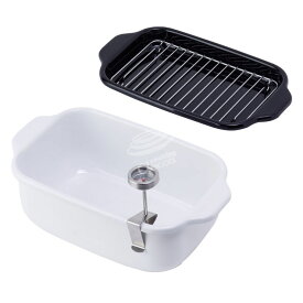 富士ホーロー 角型天ぷら鍋 IH対応 温度計付き 揚げ網 バット付き TP-20K.W .LG.VA 【 天ぷら鍋 ホーロー ミニ 角 スクエア 少ない油 四角 揚げ鍋 四角い 琺瑯 ほうろう 送料無料 】