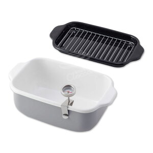 富士ホーロー 角型天ぷら鍋 IH対応 温度計付き 揚げ網 バット付き TP-20K.W .LG.VA 【 天ぷら鍋 ホーロー ミニ 角 スクエア 少ない油 四角 揚げ鍋 四角い 琺瑯 ほうろう 送料無料 】