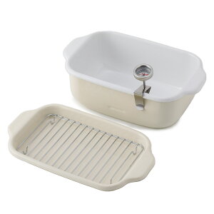 富士ホーロー 角型天ぷら鍋 IH対応 温度計付き 揚げ網 バット付き TP-20K.W .LG.VA 【 天ぷら鍋 ホーロー ミニ 角 スクエア 少ない油 四角 揚げ鍋 四角い 琺瑯 ほうろう 送料無料 】