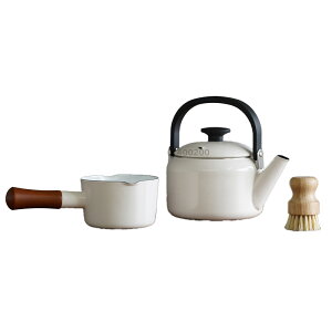 10/24-26エントリーでP5倍 富士ホーロー ナチュール 3点セット ホワイト レッド ホーロー 新生活 調理器具セット ミルクパン ケトル パームブラシ 【 片手鍋 やかん ホーロー鍋 セット 琺瑯 ほ