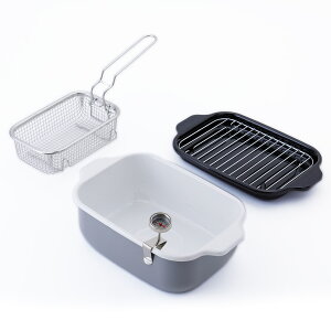 選べる特典付き 富士ホーロー 角型天ぷら鍋 角型揚げざる セット IH対応 温度計付き 揚げ網 バット付き TP-20K.W .LG.VA 【 天ぷら鍋 ホーロー 角型フライヤーバスケット 揚げザル ミニ 角 スクエ