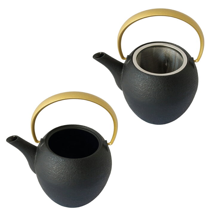 楽天市場】山形鋳物 ワズク まゆ SS 黒 金箔 鉄急須 茶こし付き 330ml 